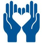 picture of blue hands with a heart in the middle of hands representing giving the urgent need items of homeless families